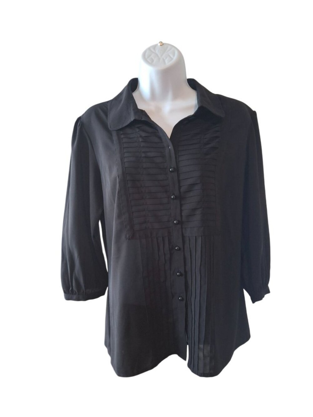 Capacity  Unlimited M Black Pintuck Blouse Gothic Dark Academia Career Chic